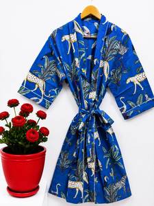 Bata de Baño de Lujo para Mujer, con Estampado Floral, Tejida, Cuello en V, con Cordón Ajustable, Manga 3/4, Largo hasta el Tobillo, 100% Algodón, Transpirable, Informal, para Verano - Product Image 5