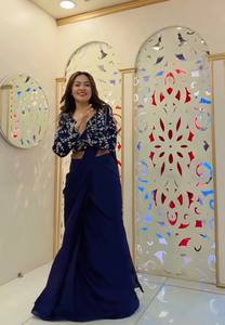 NOUVEAU SAREE DE FÊTE POUR FEMMES EN FAUSSE GEORGETTE, CONCEPTION EXCLUSIVE, HAUTE QUALITÉ, FABRIQUÉ AU GUJARAT, INDIE, CREATION HEXIA, POUR LA FÊTE DE DIWALI, AVEC DÉTAILS À CORDONNAGES - Product Image 1