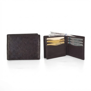 High Quality Handmade Castello Genuine Pebble Top Grain Leather Men's Bi-fold <b>Billfold</b> ID Card Short Open Closure Polyester - Product Image 1