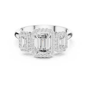 Anillo de Compromiso de Plata de Ley con Tres Piedras de Esmeralda y Moissanita |   Anillo de boda llamativo para mujer - Product Image 1