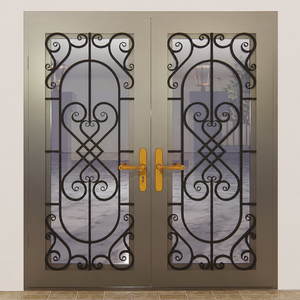 Porte d'entrée double en fer forgé de luxe, sur mesure, avec inserts en verre, décorative, extérieure, pour villa, maison, résidence, étanche - Product Image 4
