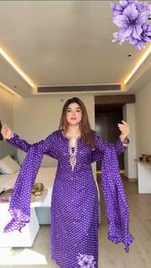 Purple Embroidered Digital Print Georgette Indian Pakistani Set <b>Kurta</b> Pant with Dupatta <b>for</b> Wedding Party <b>for</b> <b>Women</b> Wear - Product Image 2