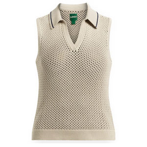 เสื้อกั๊กโปโลถักน้ำหนักเบาสำหรับผู้หญิง รุ่นยอดนิยม พร้อมโลโก้สั่งทำ OEM แบรนด์ส่วนตัว คุณภาพสูง - Product Image 4