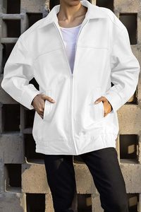 Veste utilitaire blanche en polyester pour femme, manches longues, fermeture éclair, col rabattable, respirante, couleur unie, style printemps - Product Image 6