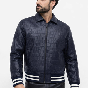 Blouson Bomber en Cuir Véritable Noir pour Homme, Style Streetwear Uni, Personnalisable OEM, Vente en Gros, Manteaux d'Extérieur pour Homme - Product Image 1