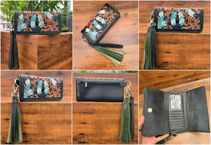 Cartera larga de lujo con monedero de diseñador de plumas 2025 para mujer, tarjetero de moda Vintage de cuero genuino para mujer - Product Image 3