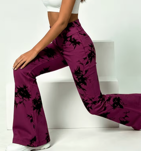 Hardhoodi Interination Women High Elastic Waist <b>Cow</b> <b>Print</b> <b>Flare</b> Pants Full Length Sporty Trousers Pockets All Seasons - Product Image 6