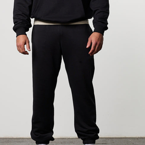 Men's <b>Black</b> Cotton Sweatpants Elastic Waist Casual Joggers Midweight <b>Plain</b> Dyed Knitted Pants - Product Image 3