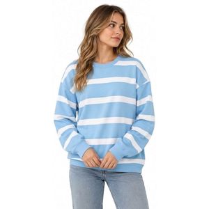 Sudaderas de Algodón para Mujer con Rayas Horizontales Azules, Cuello Redondo, Felpa Francesa, Transpirables, para Uso Diario Informal - Product Image 2