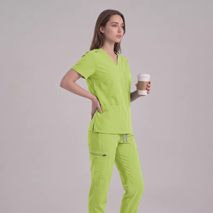 Eco-Friendly Hospital <b>Scrubs</b> with Breathable Material Stretchable Healthcare <b>Uniform</b> for Medical Workers Comfortable V-Neck - Product Image 2