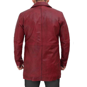 Manteau long en cuir véritable pour homme, col à revers, simple boutonnage, coupe classique, vêtement d'extérieur - Product Image 6