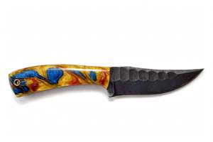 Cuchillo de Cocina Forjado a Mano con Mango de Resina Azul y Amarillo con Diseño Ondulado - Product Image 6