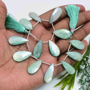 Natural Green Moonstone Faceted Pear Shape Beads 8 Inches 8.5x13.5 to 14.5x38 mm Gemstone for <b>Bracelet</b> Necklace Jewelry Making - Product Image 3