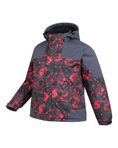 Unisex <b>Red</b> Black Leopard Camouflage Print Soft Shell Hooded Jacket Waterproof Full Sleeve Winter Wear Polyester <b>Material</b> Front - Product Image 4