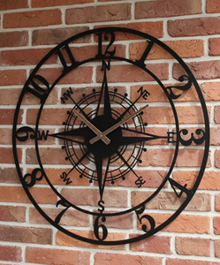 Oversized Large Metal Compass Wall <b>Clock</b>, Silent Modern Nautical Home Decor - Product Image 1
