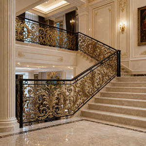 Luxury Gold Wrought Iron Stair Railing Ornate Balustrade Decorative Metal Handrail for Villa Mansion Interior - Product Image 1