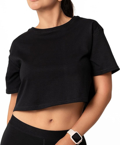 T-shirts courts amples noirs décontractés pour femmes, 100 % coton tricoté, écologiques, respirants, de qualité supérieure, couleur unie, grande taille, collection été - Product Image 1