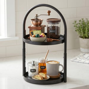 Modern Metal Double Tier Round <b>Storage</b> <b>Rack</b> With Adjustable Height For <b>Kitchen</b> Spice Organization Standing Type - Product Image 1