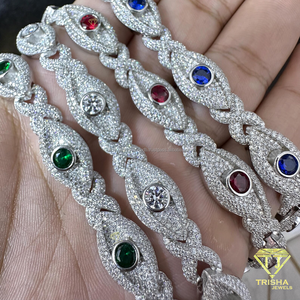 Premium Iced Out Moissanite Diamond Hip Hop Tennis <b>Bracelet</b> in 925 Silver with Marquise Shape Links and Round <b>Gemstone</b> Centers - Product Image 4