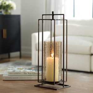 Porte-bougie moderne en fer forgé avec cheminée en verre martelé, centre de table géométrique élégant pour la décoration du salon - Product Image 1