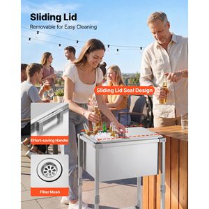 Carrello Frigo Portatile in Acciaio Inossidabile da 44,8 Litri con Coperchio Scorrevole, Trolley Refrigerante da Esterno su Ruote - Product Image 6