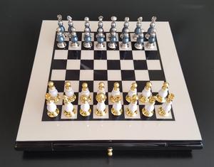 Jeu d'échecs de luxe en métal, échiquier haut de gamme en laiton argenté avec tiroir de rangement, jeu de société personnalisé, vente en gros, cadeau, jeu d'échecs - Product Image 1