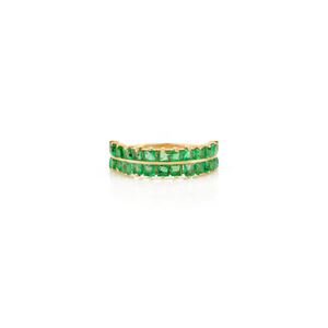 Nuevo Anillo de Media Eternidad de Doble Hilera con Gema de Esmeralda de 2x2mm, Diseño Elegante, Piedra de Nacimiento de Mayo, Oro Amarillo Puro de 14K, Joyería Personalizada - Product Image 1