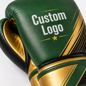 Gants de boxe en cuir PU vert et or, durables, nouvelle arrivée, qualité supérieure, meilleur fournisseur, dernier style, logo personnalisé - Product Image 6