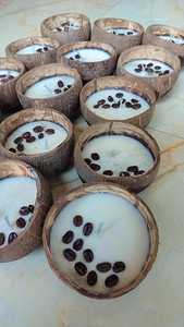 Bougie artisanale en coquille de noix de coco, ronde, à la cire de soja, parfum agrumes, sans gouttes, écologique, pour les fêtes, Diwali, la décoration de la maison, les mariages - Product Image 5
