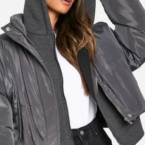 Nouvelle veste de sport et de yoga pour femme, 90% duvet de canard gris, ourlet à cordon de serrage, capuche amovible, épaisse, chaude, imperméable, veste matelassée - Product Image 3