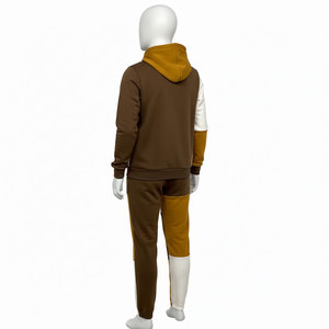 Conjunto Deportivo Informal Unisex Ligero con Capucha, Bloques de Color, Algodón, Corte Holgado, Largo, con Cordón Ajustable y Diseño de Parches para Otoño - Product Image 3