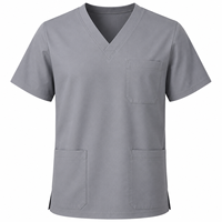 Herentrui met V-hals, grijs, korte mouwen, casual regular fit, jersey gebreid, zacht, ademend, borstzakje.