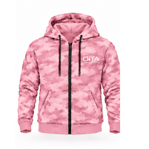 Survêtement unisexe camouflage rose clair, sweat-shirt à capuche entièrement zippé et pantalon de jogging assorti, ensemble deux pièces décontracté streetwear - Product Image 1