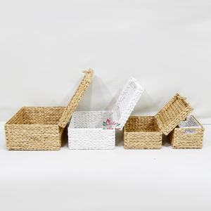 Top Rated Natural Water Hyacinth Iron Wire Decorative Storage <b>Basket</b> <b>with</b> Hinged <b>Lid</b> - Product Image 2