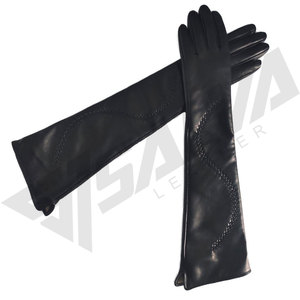 Guantes largos de piel de oveja negra de lujo al por mayor para mujer, ideales para fiestas y bodas. - Product Image 4