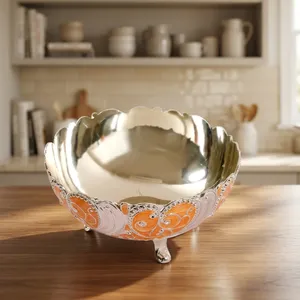 Bol en émail avec revêtement argenté, bol décoratif de luxe pour servir des desserts, pour la maison, Diwali, mariage, cadeau, décoration de table centrale - Product Image 2