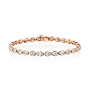18K Rose Gold Emerald Cut Lab Grown Diamond Tennis Bracelet Bezel <b>Set</b> Classic Emerald East West Fine Jewelry Elegant Bezel <b>Set</b> - Product Image 4