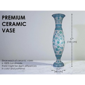 Traditional <b>Ceramic</b> Floor <b>Vase</b> Blue White Floral Pattern 24 Inches High Exquisite Durable Decor - Product Image 4