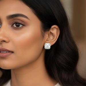 Wholesale DEF Color VS-VVS Clarity 14K Solid Gold Lab Grown <b>Diamond</b> Round <b>Square</b> Halo Stud <b>Earrings</b> Anniversary Gift for Women - Product Image 4