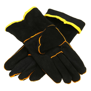 Gants de sécurité en cuir noirs avec bordure jaune, longueur poignet, doublure en coton, thermiques, pour usage extérieur en hiver - Product Image 4