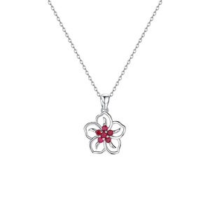 Collier pendentif pour femme en argent sterling S925, design fleur ajourée, pierre améthyste, rhodié, style bohème - Product Image 4