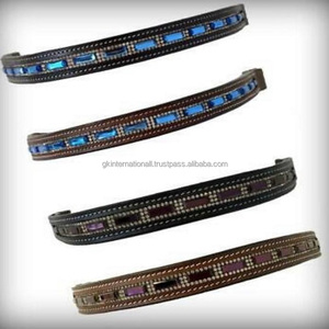 Bandas rectangulares de cejas de caballo brillantes de cristal multicolor equino hechas en cuero inglés negro y marrón en mazorca completa - Product Image 5