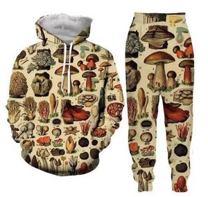 Ensemble de survêtement unisexe à sublimation motif champignon psychédélique, comprenant un sweat à capuche et un pantalon de jogging décontracté à cordon de serrage pleine longueur - Product Image 2
