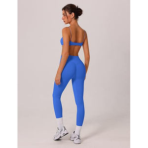 Conjunto de yoga para mujer que absorbe el sudor, sujetador deportivo de malla transpirable, leggings de cintura alta con cremallera, costuras en contraste, nailon y spandex. - Product Image 6