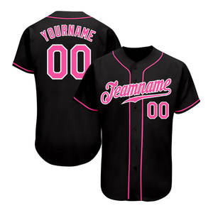 Maillot de baseball authentique noir et rose-blanc personnalisé et élégant avec col sans étiquette pour un confort ultime lors des matchs sportifs - Product Image 4