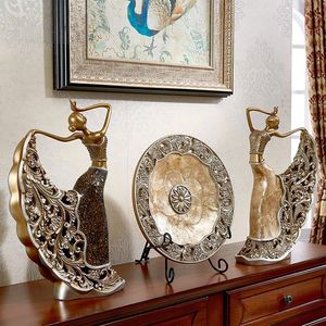 Figura Vintage oro statua scultura Set 3 pz romantico Shell Dancer per arredamento Desktop - Product Image 2