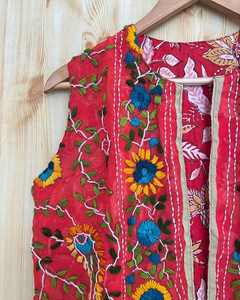 Chaleco de Algodón con Bordado Phulkari, Chaqueta Acolchada Larga y Transpirable con Estampado Floral para Otoño e Invierno, Abrigo para Mujer - Product Image 2