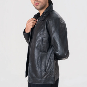 Icon by Gilani Chaqueta de cuero negra para hombre - Chaqueta de motociclista negra - Product Image 4