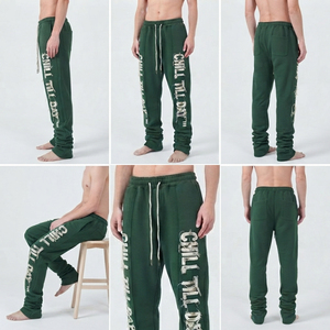 Pantalones de chándal de invierno para hombre con cordón en la cintura, bordado personalizado, estampados laterales, efecto desgastado, de tejido grueso 420 GSM - Product Image 5