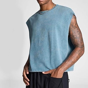Débardeur court pour homme à col rond, couleur unie, en jersey de coton, style décontracté, respirant, coupe classique, design vierge - Product Image 1